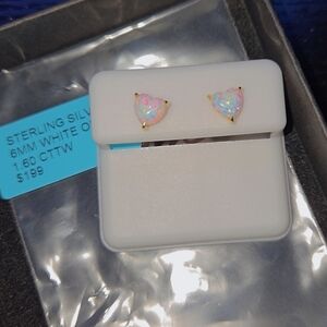 Heart-Shaped Sterling Silver Opal Stud Earrings